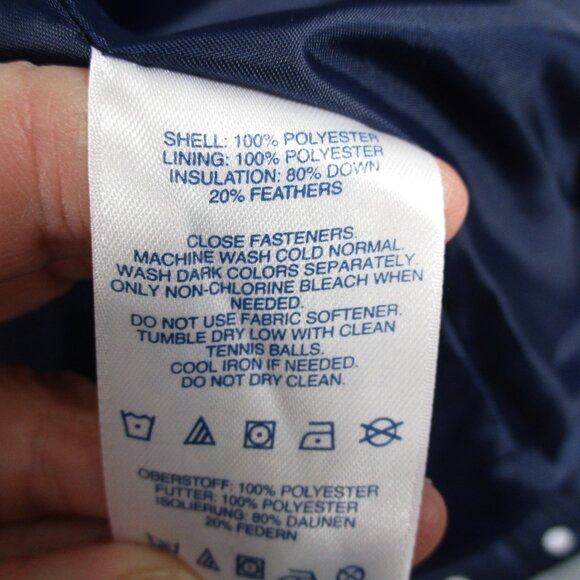 Lands End Down Puffer Vest Jacket Womens Small Blue Full Zip Outdoors Hike Dots - Picture 8 of 11